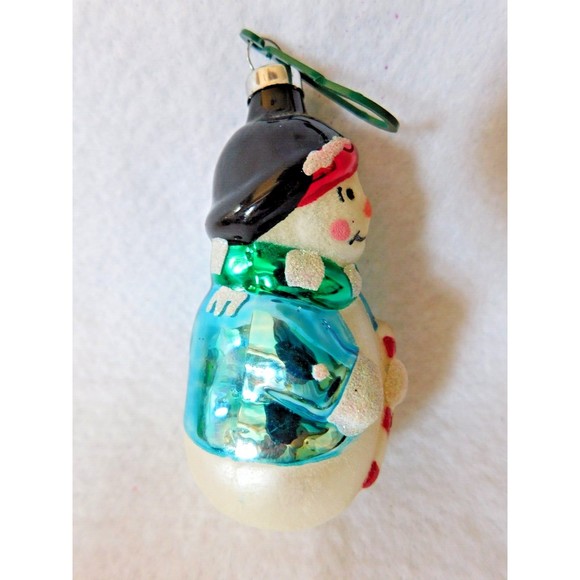 Glass Christmas Ornament Snowman Smile Holding Candy Cane 4" High - Picture 3 of 5